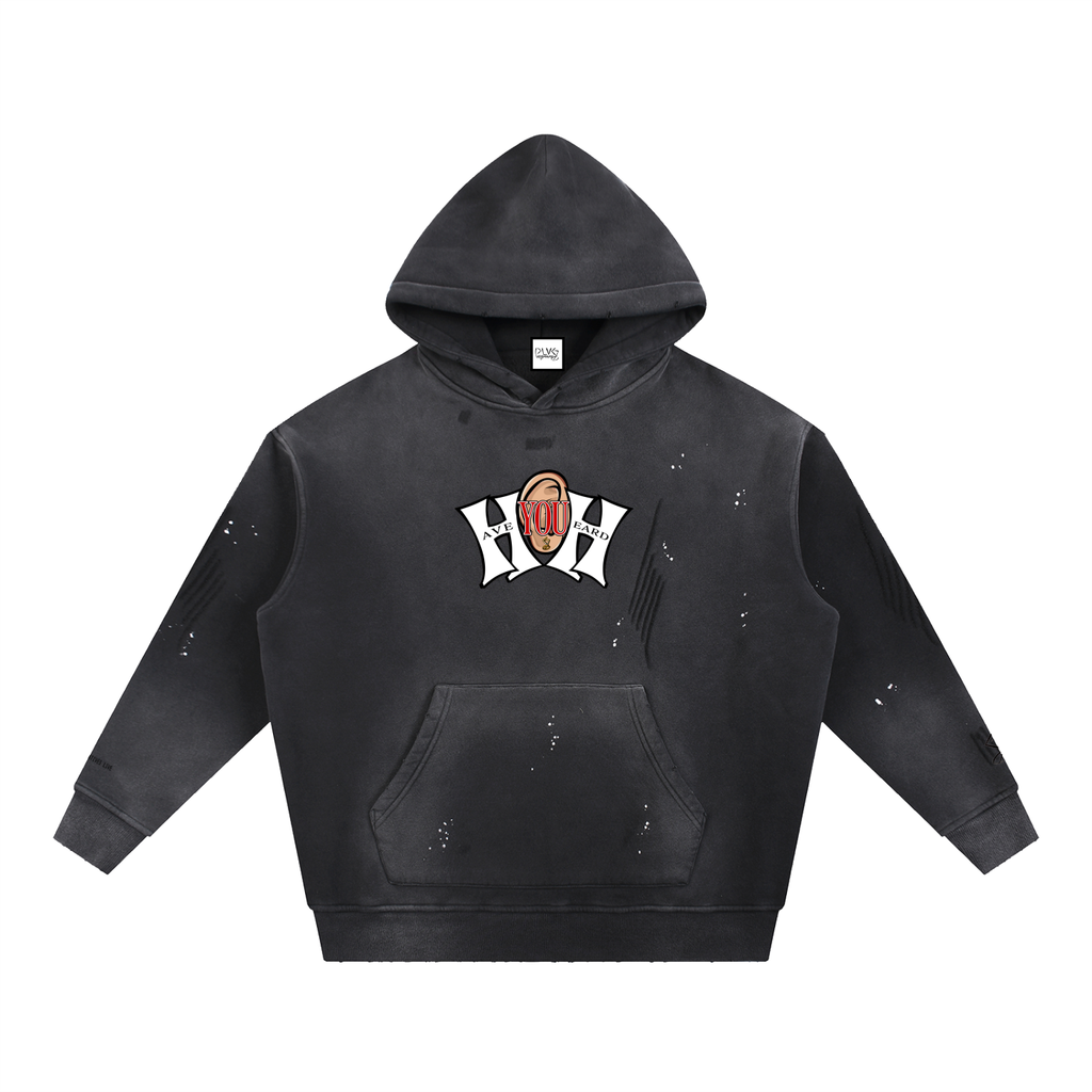 Vintage Washed Frayed Fleece Hoodie